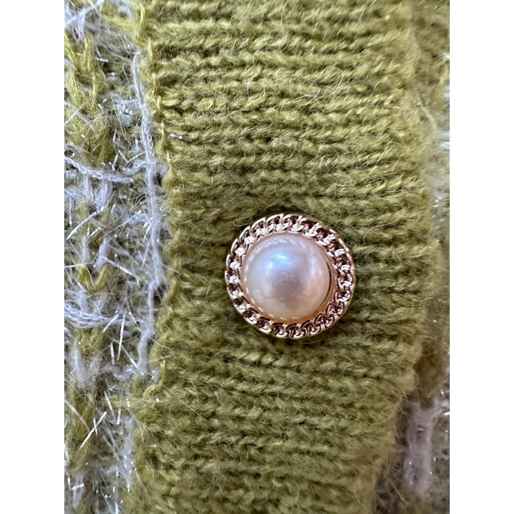 Cider Olive Green & White Tweed Cropped Cardigan Sweater - Picture 2 of 10